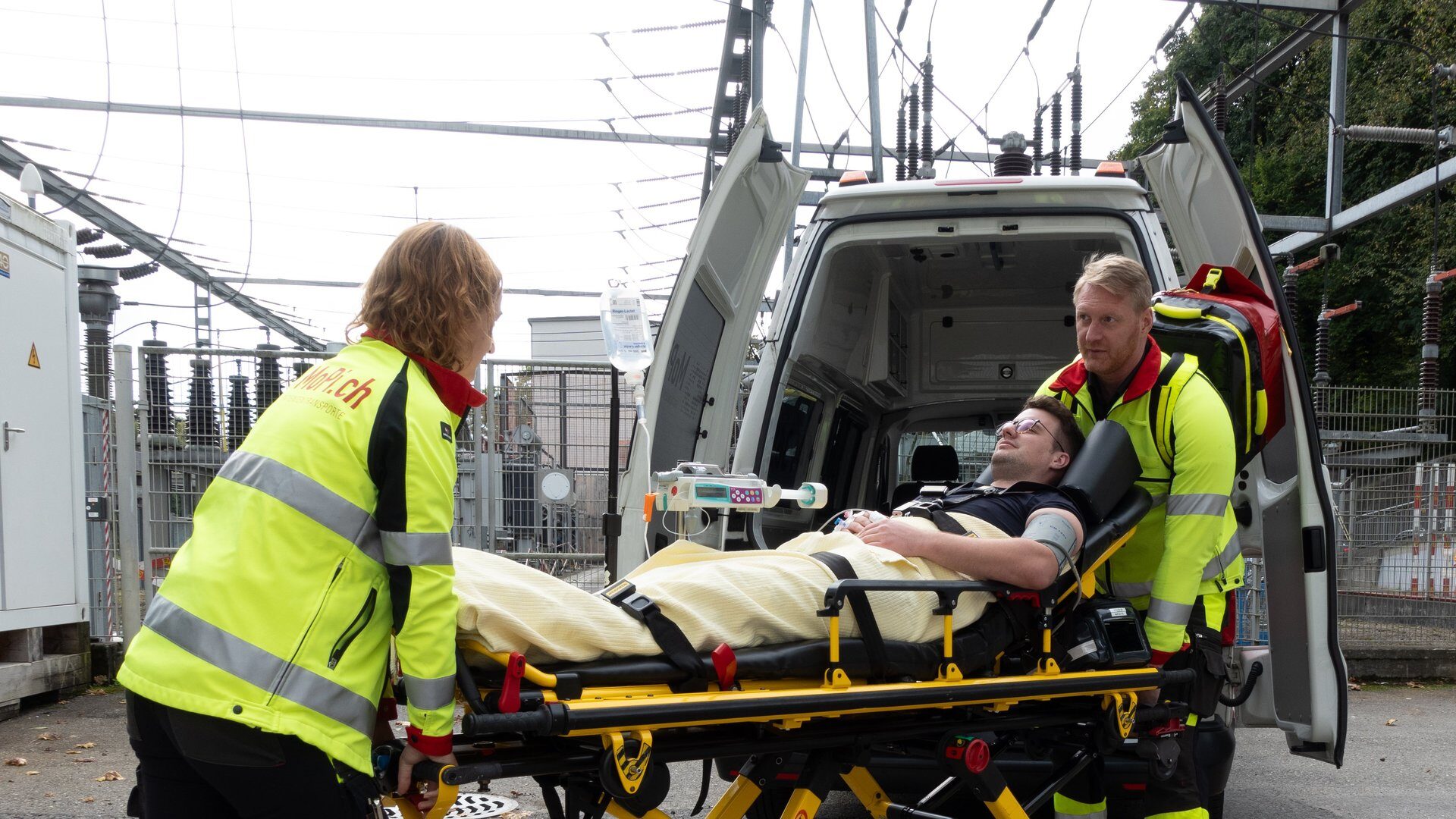 A trainee transport paramedic practising on a patient simulator